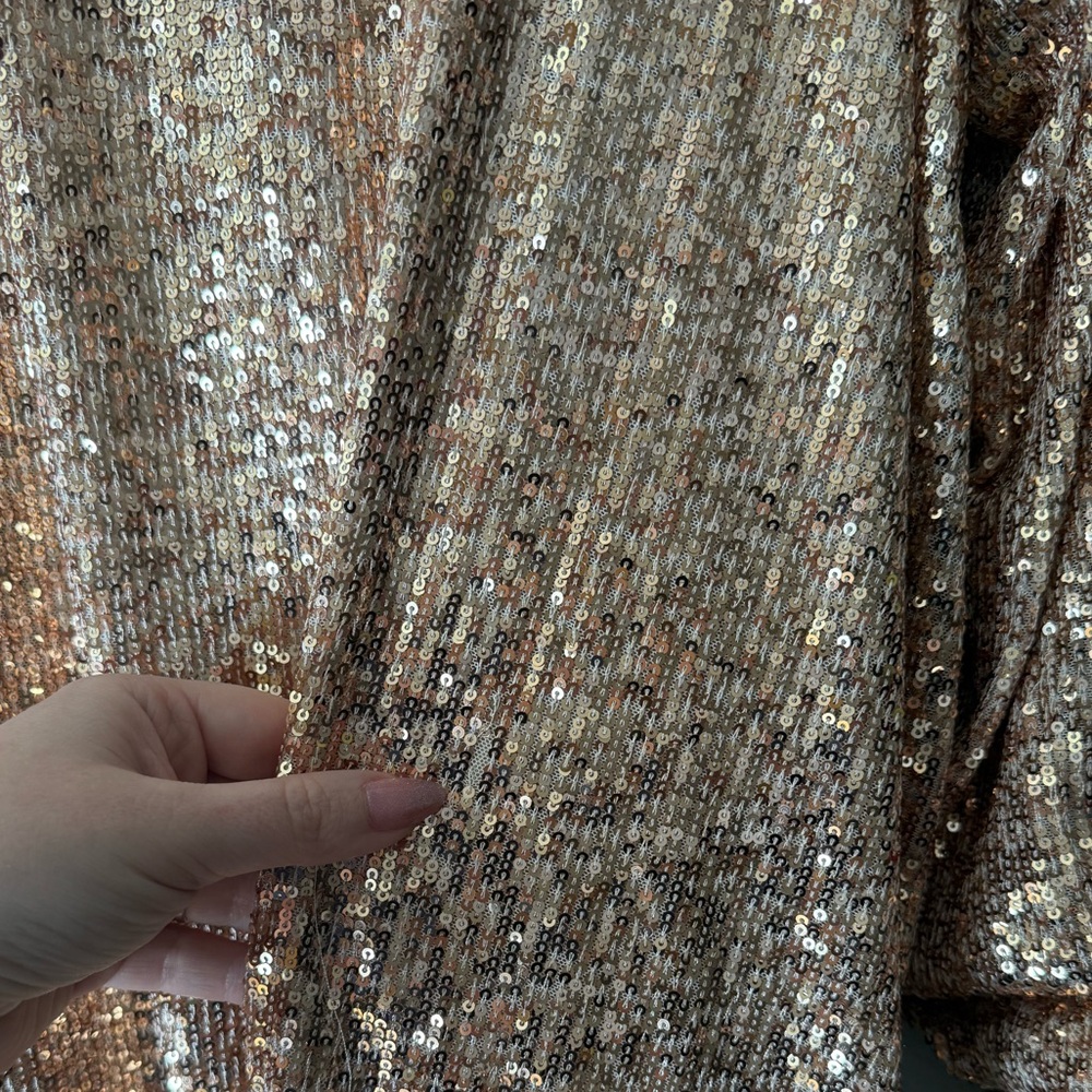 ANTHROPOLOGIE BB DAKOTA SHOW STOPPER ROSE GOLD SEQUIN CARDIGAN DUSTER 1X - Picture 10 of 10